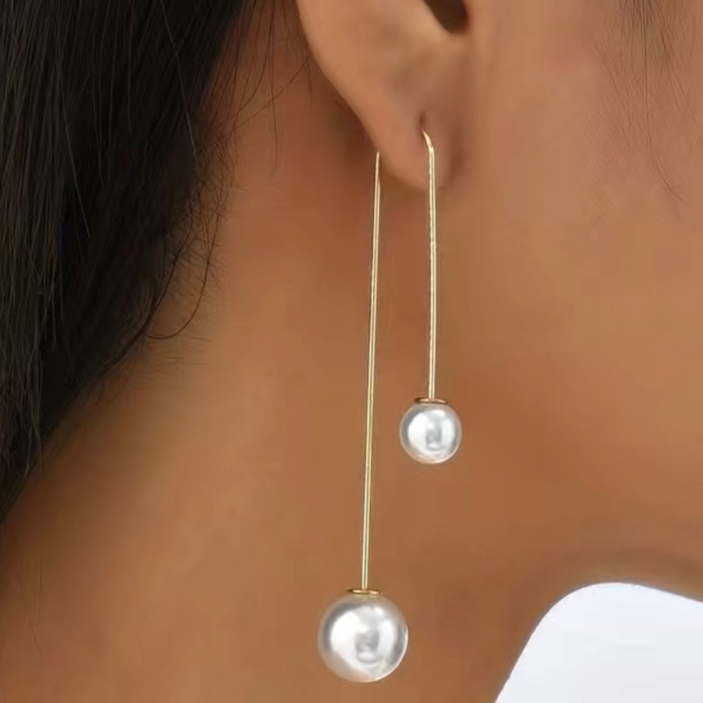 Pearl threader earrings. 2.7”x .7”. Simple but Elegant. Pearl bead unscrews. NIP